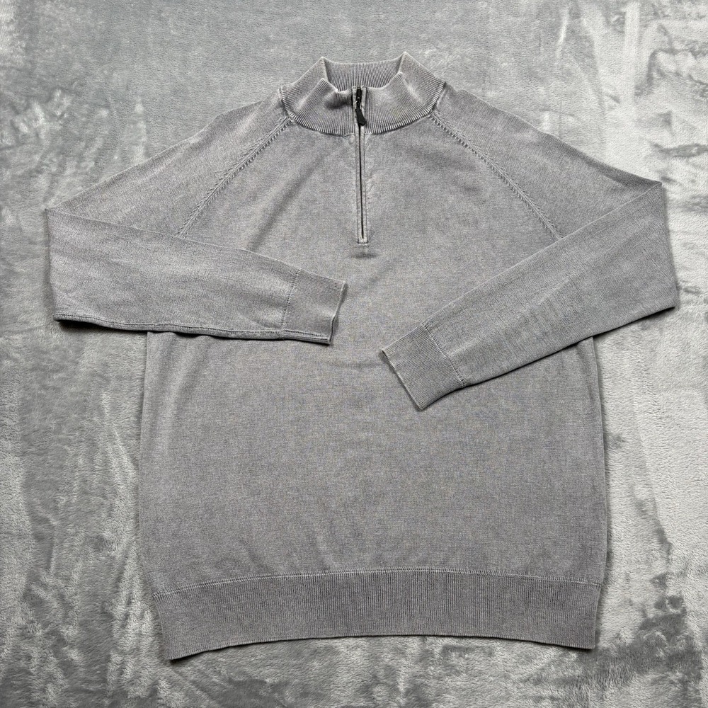 Kinross Cashmere Blend Sweater Mens Medium Grey 1/4 Zip Mock Neck Pullover Knit